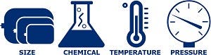 Most size, temperature, chemical, pressure